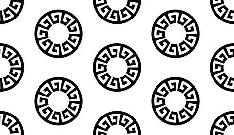 Circle greek seamless pattern with round meander borders. 스톡 일러스트