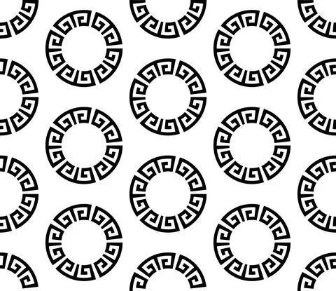 Circle greek seamless pattern with round meander borders. Illustrazione stock