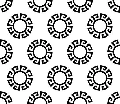 Circle greek seamless pattern with round meander borders. Illustrazione stock