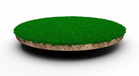 Circle green grass shape with a solid roky base isolated on a white background Stock Illustration