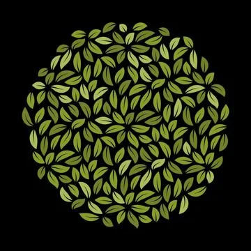 Circle with green leaves template. Vector foliage pattern. Illustrazione stock