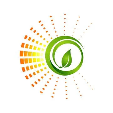 Circle green Nature leaf Logo Template with pixel light decoration Illustrazione stock