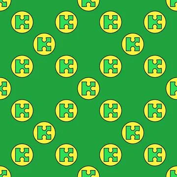 Circle with Green Puzzle vector Jigsaw Puzzles colored seamless pattern Stock Illustration