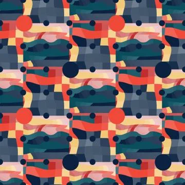 Circle grid and irregular backdrop seamless pattern Stock Illustration