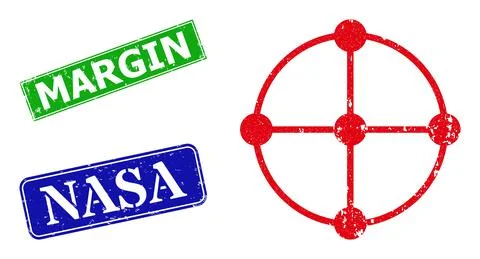 Circle Grid Nodes Scratched Icon and Scratched Margin Stamp Seal Stock Illustration