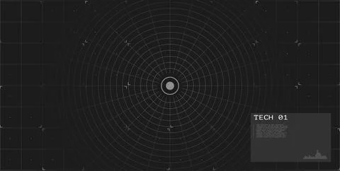 Circle grid with target center on dark background. Futuristic radar tech Illustrazione stock