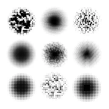 Circle halftone. Abstract dotted circles, round halftones geometric dots Stock Illustration