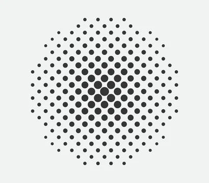Circle halftone design element. Dots spotted black pattern. Comic style vecto Stock Illustration