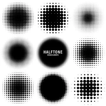 Circle halftone design elements with black dots isolated on white background イラスト素材