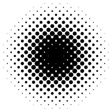 Circle halftone element. Monochrome dotted circular pattern. Illustrazione stock