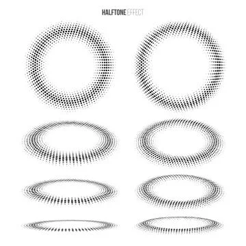 Circle halftone objects isolated on white. Abstract design elements. Illustrazione stock