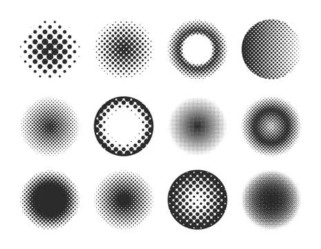 Circle halftone. Set of Nine Vector Radial Gradient Halftone Sunburst Circle  Stock Illustration