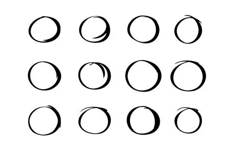 Circle hand drawn marker doodle line style for web site, text check Stock Illustration