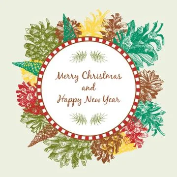 Circle with hand drawn pine cones Stock Illustration