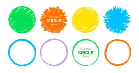Circle hand drawn round shape frame set. Sketch brush line round childish shape Stock-Illustration