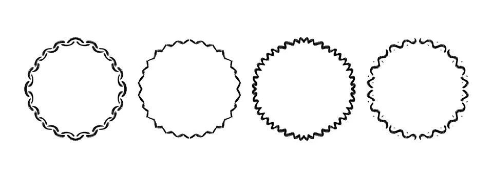 Circle hand drawn wavy frame set. Different black ribbon border collection Stockillustratie