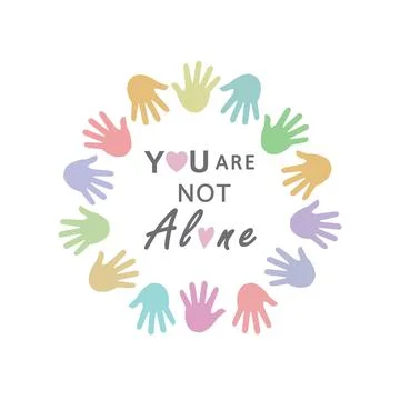 Circle of hands in different colors: You are not alone. Stock Illustration