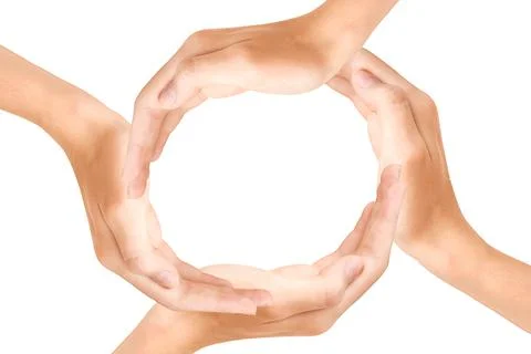 Circle of hands isolated on a white background. Team work concept. Stock Photos