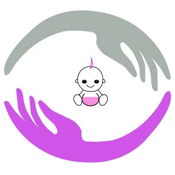 Circle of hands pink grey logo emblem vector children Stock Illustration