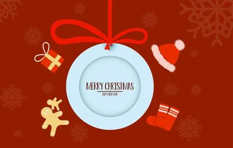 Circle hang tag with message merry christmas and happy new year. Stock Illustration