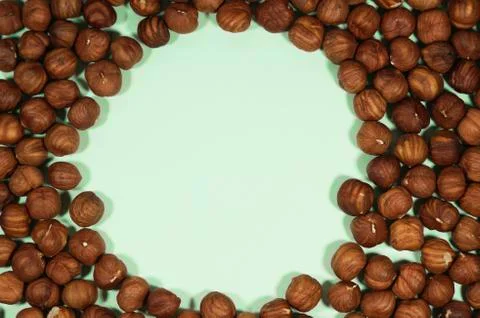 Circle hazelnut frame Stock Photos