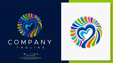 Circle heart logo design template. Colorful heart logo design. Stock Illustration