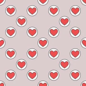 Circle with Hearts Card Suit vector colored seamless pattern Stock Illustration
