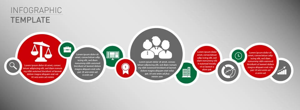 Circle Horizontal Process Steps Infographic Stats Facts Business Education Icons Illustrazione stock