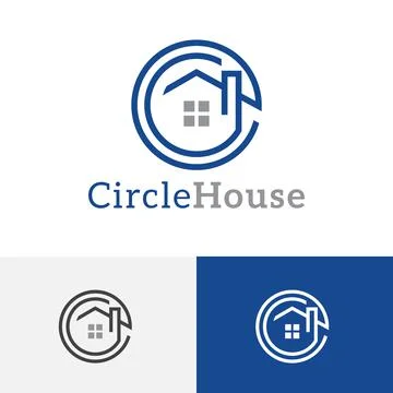 Circle House Design Solution Real Estate Line Logo Stock Illustration