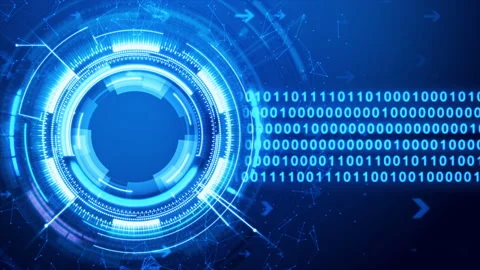 Circle HUD head-up display interface with binary number 0 1 Stock Footage 147518558