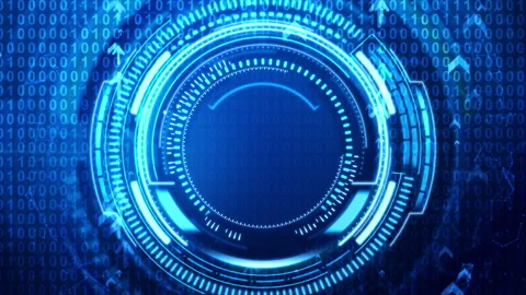 Circle HUD head-up display interface with binary number 0 1 스톡 동영상 149742217