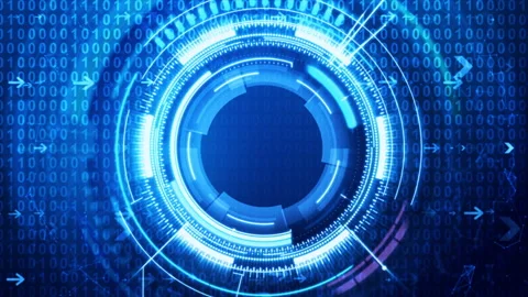 Circle HUD head-up display interface with binary number 0 1 스톡 동영상 150009943