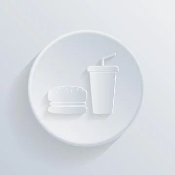Circle icon with a shadow. burger and paper cup Stock Illustration