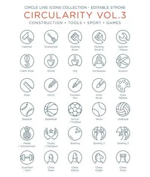 Circle Icons Collection - Construction, Tools, Sport and Games Stock Illustration