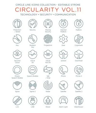 Circle Icons Collection - Technology, Security and Communication Stock Illustration