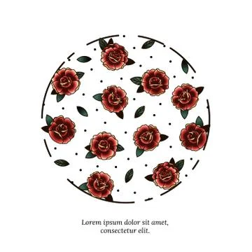 In a circle illustration of roses Stock Illustration