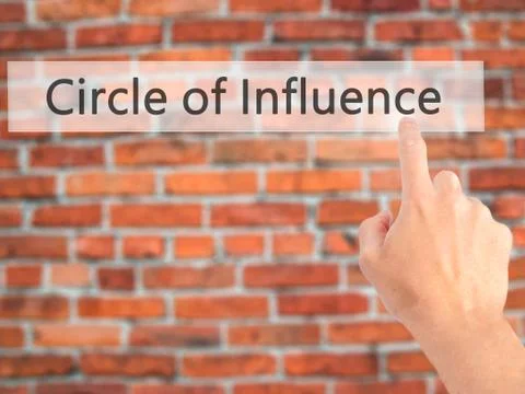 Circle of Influence - Hand pressing a button on blurred background concept on Stock Photos