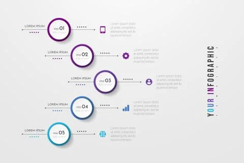 Circle infographic. Concept design with 5 options, steps or processes. Stock Illustration