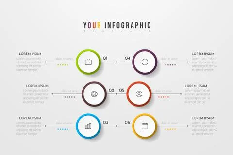 Circle infographic. Concept design with 6 options, steps or processes. Stock Illustration