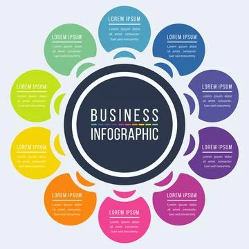 Circle Infographic design 10 Steps, objects, elements or options business info Stock Illustration