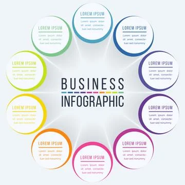 Circle Infographic design 10 steps, objects, elements or options business info Stock Illustration