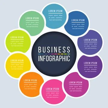 Circle Infographic design 10 Steps, objects, elements or options business info Stock Illustration