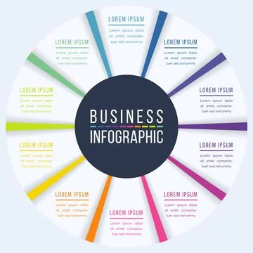 Circle Infographic design 10 Steps, objects, elements or options business info Stock Illustration