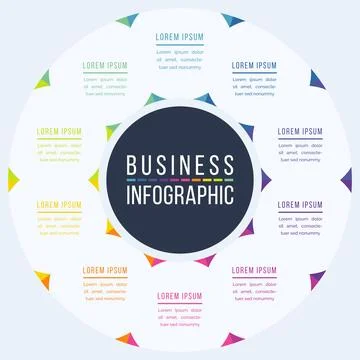 Circle Infographic design 10 steps, objects, elements or options infographic Stock Illustration