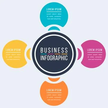 Circle Infographic design 4 Steps, objects, elements or options business info Stock Illustration