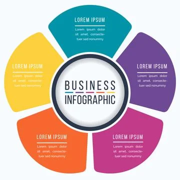 Circle Infographic design 5 Steps, objects, elements or options business info Stock Illustration