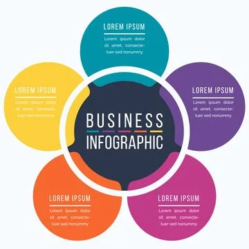 Circle Infographic design 5 steps, objects, options or elements business info Stock Illustration