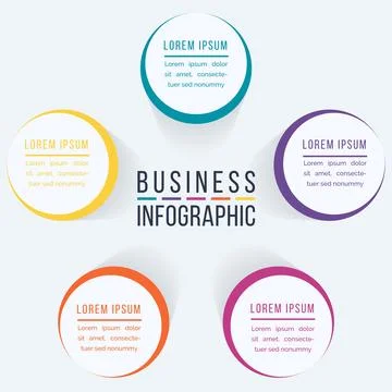 Circle Infographic design 5 steps, objects, elements or options business info Stock Illustration