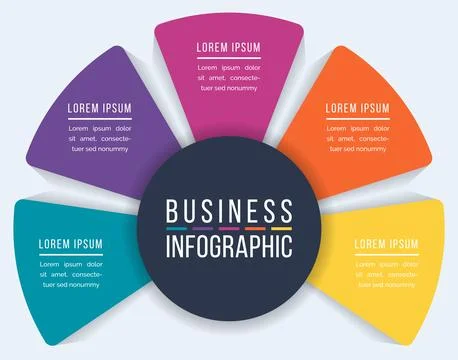 Circle Infographic design 5 steps, objects, elements or options infographic Stock Illustration