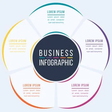 Circle Infographic design 5 steps, objects, elements or options business info Illustrazione stock